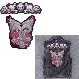 Patchs de crâne de rose d'ange mortel romantique patchs brodés pour vêtements patch thermocollant