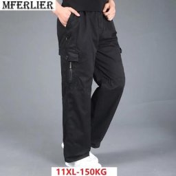 Pantalon cargo en coton pour hommes grande taille 8XL 130kg poches fermeture éclair extérieur