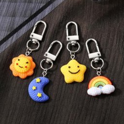 Cute Rainbow Sun Star Moon Face Keychain Keyring For Women Men Kid Friend Cartoon Kawaii Bag Car