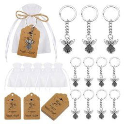 Ensemble de porte-clés avec pendentif ange 30 pièces/ensemble cadeau de baptême sac de fil avec