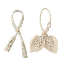 Rideau en macramé tissé à la main avec pompon en feuille en corde de coton porte-cravate