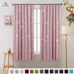 RYB HOME-Rideaux Occultants Étoiles Drapé Crochets pour la Décoration Rideaux Roses pour Chambre à
