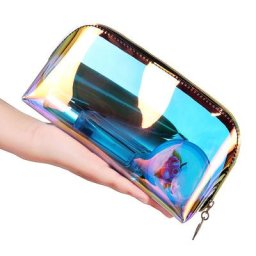 Trousse de maquillage holographique transparente pour femme trousse de toilette cosmétique