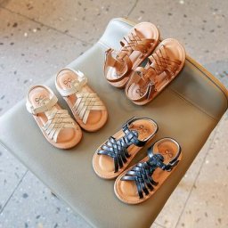 Sandales Tissées à Bout Ouvert pour Enfant Chaussures de Plage Souples de Style Coréen Noir