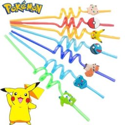 Pailles en plastique réutilisables Pokemon 1/5/10 pièces Pikachu décor de fête d'anniversaire