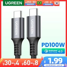 UGREEN – câble USB type-c 60W Quick Charge 4.0/USB-C pour recharge rapide cordon de chargeur USB-C