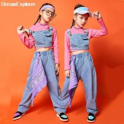 Débardeur en jean pour filles style Hip Hop col haut sweat-shirt Jazz ensemble de vêtements
