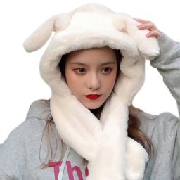 Chapeau à oreillettes en peluche de lapin pour femmes mignon avec oreilles de lapin qui sautent
