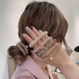 Attache de cheveux en perles multicolores pour femmes 2 pièces corde élastique pour queue de