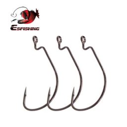 ESFISHING-Hameçon de pêche à décalage en acier au carbone crochet barbelé pour leurre souple