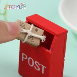 1Set 1:12 Dollhouse Miniature Boîte aux Lettres Boîte Aux Lettres Rouge Avec Sac à Courrier Carte