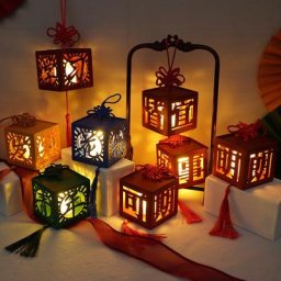 Kit de maison de beurre de lanterne chinoise en bois bricolage assemblé l'inventaire avec lumière