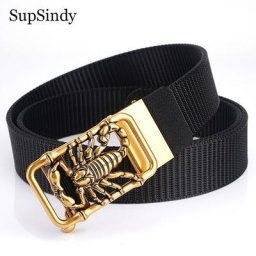 SupSindy Ceinture en nylon homme luxe or scorpion métal boucle automatique ceintures en toile pour