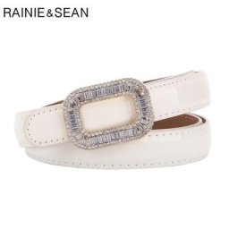 RAINIE SEAN – ceinture en cuir verni blanc pour femmes boucle à strass accessoires de marque à la