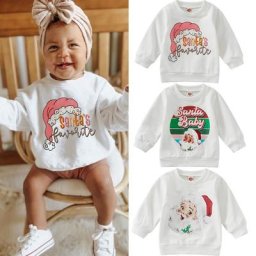 Sweat-shirt à manches longues imprimé lettre du Père Noël pour tout-petits pull bébé garçon et