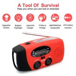 Radio Portable FM AM WB NOAA à main solaire 2000mAh lampe de poche LED météo