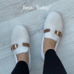 BeauToday-Mocassins en laine solide pour femme chaussures plates faites à la main collection