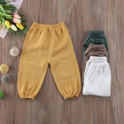 Pantalon bouffant en coton froissé pour bébé garçon et fille Leggings couleur unie doux ample