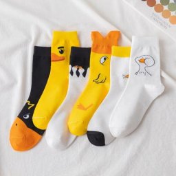 Chaussettes en coton pour femmes 1 paire motif dessin animé canard animal poussin mignon