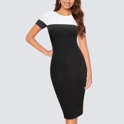 Robe crayon en patchwork pour femmes été classique pour bureau élégante 1HB627