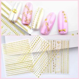 Autocollants 3D dorés pour Nail Art 1 feuille de gaufrage métallique fleurs mélangées enveloppes