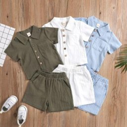 Ensemble 2 pièces pour petits garçons chemise à revers à manches courtes pantalon court pour