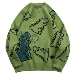 Pull de dessin animé de dinosaure pour hommes pull surdimensionné col rond décontracté Hip Hop