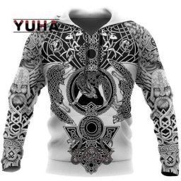 Sweat à capuche imprimé tatouage viking 3D pour hommes sweat à capuche unisexe beau motif mode