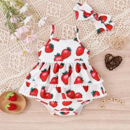 PatPat – ensemble barboteuse et bandeau pour bébé fille 2 pièces imprimé fraise couches à
