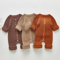 Combinaison une pièce en coton à manches longues pour bébés garçons et filles barboteuse solide