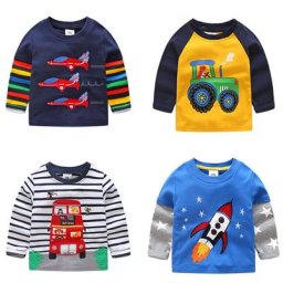 T-shirt pour Enfant Garçon à Manches Longues en Coton Vêtement à Motif de Dessin Animé Voiture
