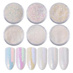 Poudre holographique blanche à paillettes pour ongles 6 pièces paillettes licorne colorées