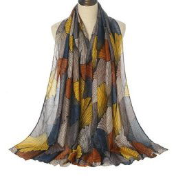 Écharpe en Viscose Imprimé Ginkgo Biloba Flroal pour Femme Châles et Enveloppes Pashmina Foulards