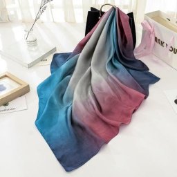 Foulard Carré Dégradé pour Femme 90x90cm Bandeau pour Cheveux Sac Chaîne Douce Hijab Sauna