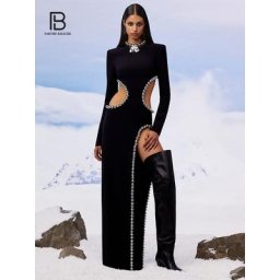 PB – tenue Sexy pour femme ajourée fente haute ornée de perles élégante pour Cocktail soirée