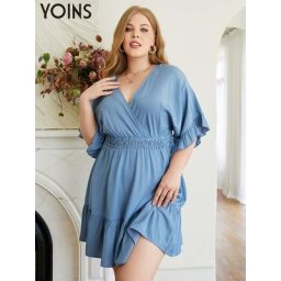 YOINS-Robe de Soirée Sexy Dos auxpour Femme Col en V Demi Manches Décontracté à Volants Mini