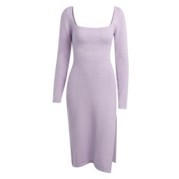 Robe Midi en tricot à lacets pour femmes tenue Sexy coupe basse manches longues fendue coupe