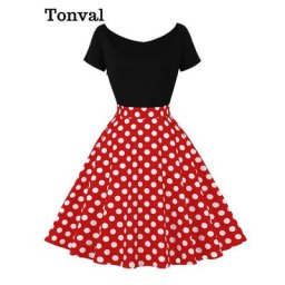 Tonval – robe trapèze Vintage deux tons Patchwork à pois épaules dénudées manches courtes