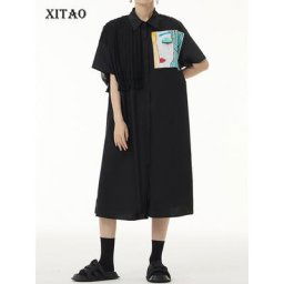 XITAO-Robe chemise à simple boutonnage et col rabattu pour femmes décontractée avec fouet avancé
