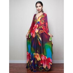 Robe longue à manches chauve-souris pour femmes vêtements de plage style bohème caftan Q1289