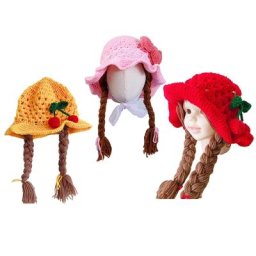 Chapeau fait à la main avec tresses pour bébé fille perruques pour nouveau-né bonnet au crochet