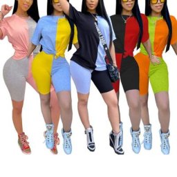 Costume de sport pour femmes 2020 mode couture décontracté Patchwork hauts pantalons courts