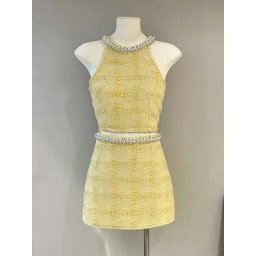 Haut court et jupe à perles pour femmes petit parfum français sexy doux coréen été ensemble