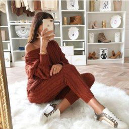 Ensemble deux pièces pour femme couleur unie pull à manches longues pantalon Long tenue d'hiver