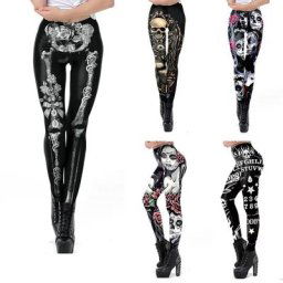 Legging Sexy Imprimé Tête de Mort Sophia pour Femme Pantalon de Fitness Slim Taille Haute Rose