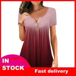Chemisier à manches courtes pour femmes dégradé boutons col rond grande taille pull tunique