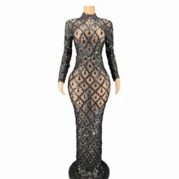 Robe longue à paillettes et cristaux scintillants pour femmes tenue de soirée de bal