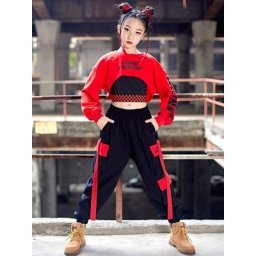 Costume de danse Kpop Hip Hop pour filles costume de danse jazz court rouge pantalon Y-Cargo