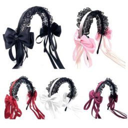 MXMB – bandeau en dentelle rose ruban Long nœud papillon magnifiques gants pinces à cheveux
