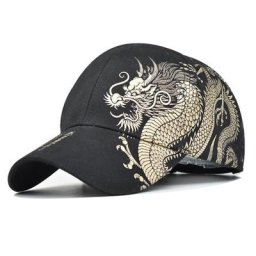 Casquette de Baseball unisexe noire réglable Style chinois imprimé Dragon décontractée